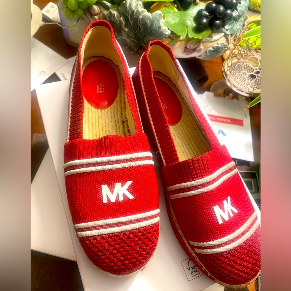 Michael Kors, slip on canvas, red and white shoes